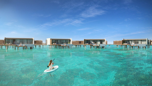 Water villas in the Mandarin Oriental Bolidhuffaru resort.