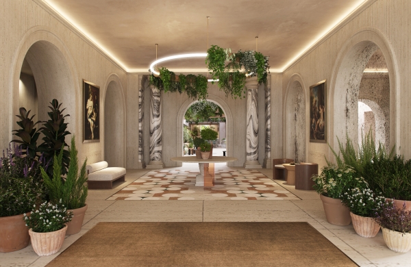 VIew_Ground floor entry罗马六善酒店由建筑师Patricia Urquiola设计，巧妙搭配绿植、自然光线和开放空间，处处展现可持续理念。_副本.jpg